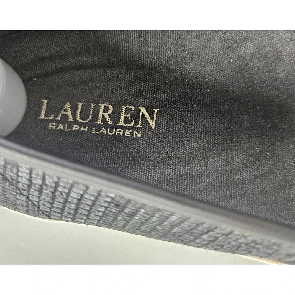 LRL Lauren Ralph Lauren Jinny Womens 7 Black Slip On Sneakers Shoes Gold Logo
